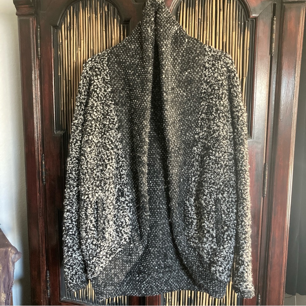 Soft Wool Winter Teddy Coat, wide collar, pockets, casual black gray Medium